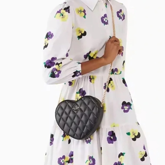 🆕❤️♠️ kate spade new york♠️Love Shack Quilted Heart Black Leather Crossbody NWT - Picture 2 of 6